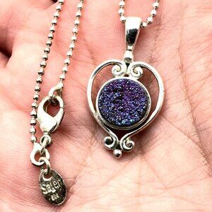 Sajen Womens Necklace Sterling Silver Purple Druzy Quartz Pendant
